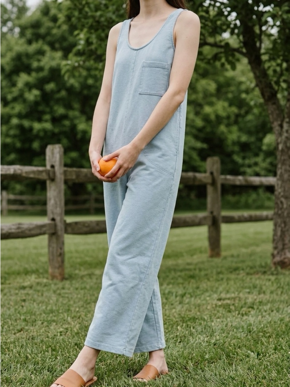 Light Blue Sleeveless Cotton Jumpsuit